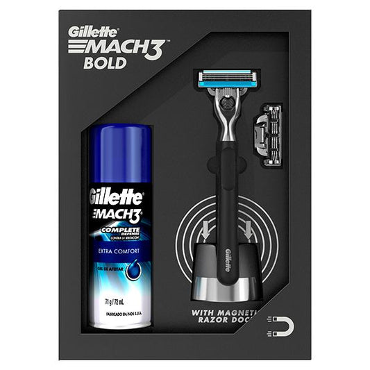 Gillette Mach3 Bold Gift Pack (Heavy, black, stylish Bold razor + 1 Cartridge+ Mach3 Gel+ Magnetic Razor Dock) 240 gm