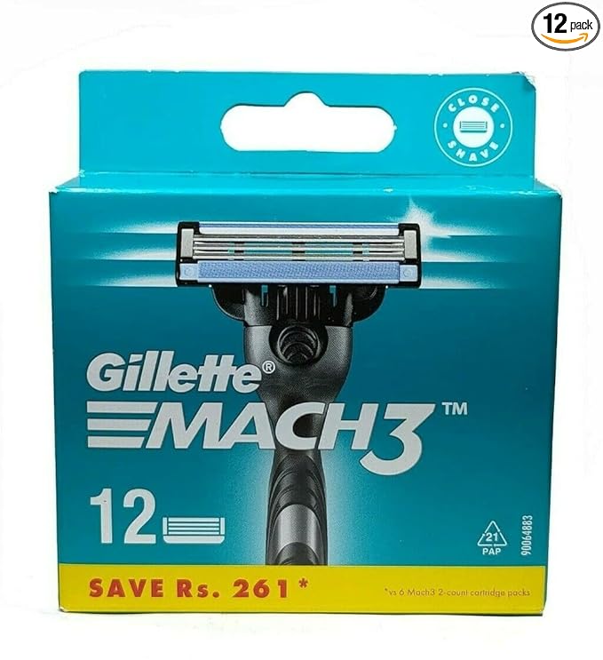 Gillette Mach 3 Manual Shaving Razor Blades (Cartridge) 12S Pack, Men