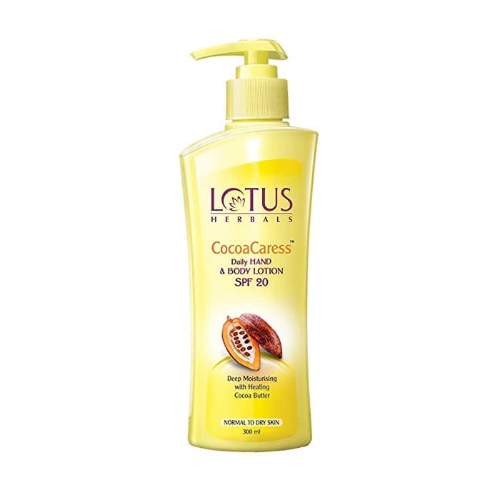 Lotus Herbals Cocoa Cares Daily Hand & Body Lotion SPF 20.