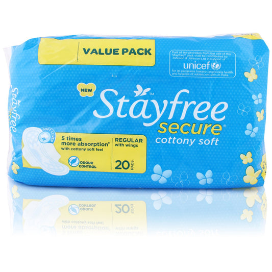 Stayfree Secure Cottony Soft Cover Sanitary Pads - Regular with Wings