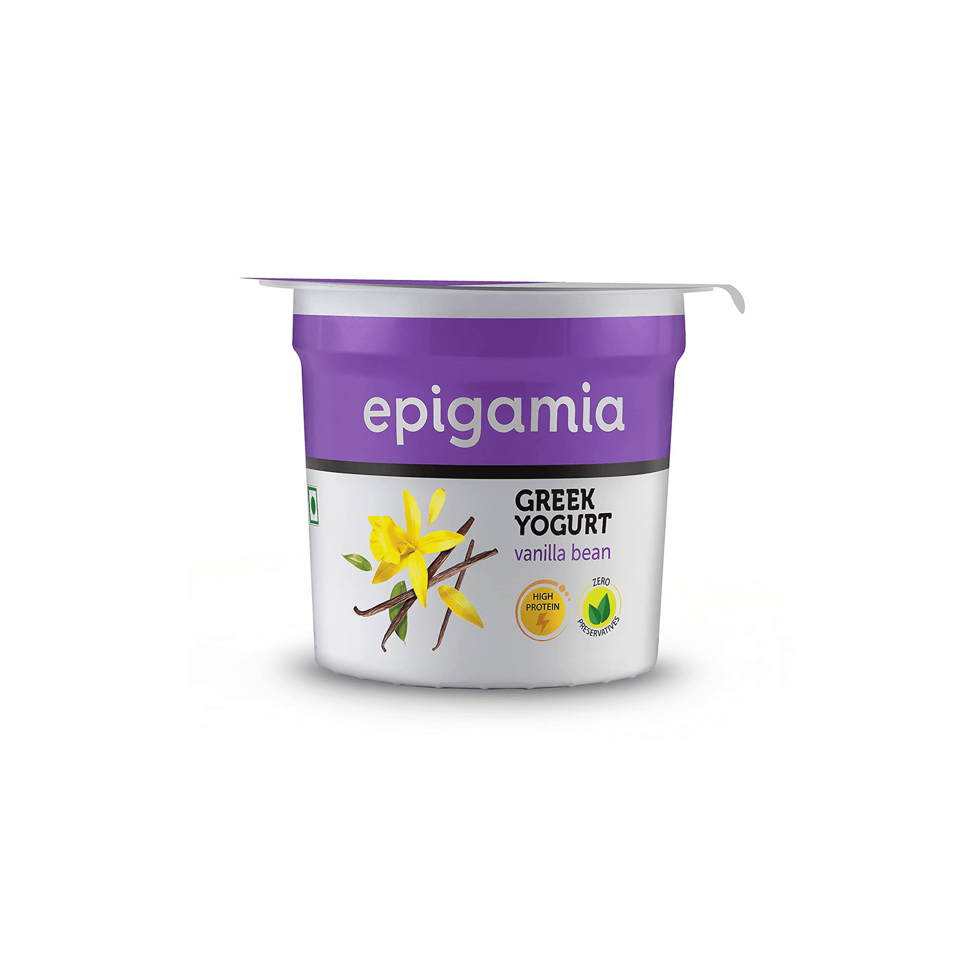 Epigamia Vanilla Bean Greek Yogurt.