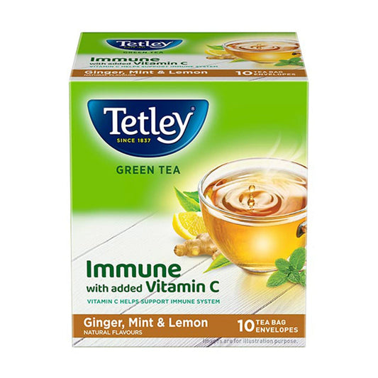 Tetley Green Tea with Ginger Mint and Lemon.